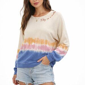 Blank Paige NEW Tie Dye Sweatshirt Cream Blue Oversized Cozy Pullover Size S M